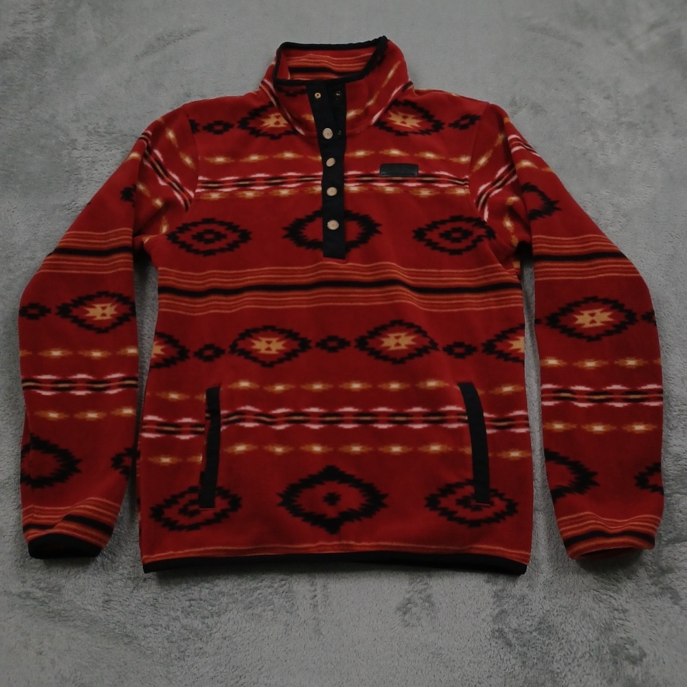 Cinch Sweater Womens Small Red Fleece Geometric Pockets Pullover Western
